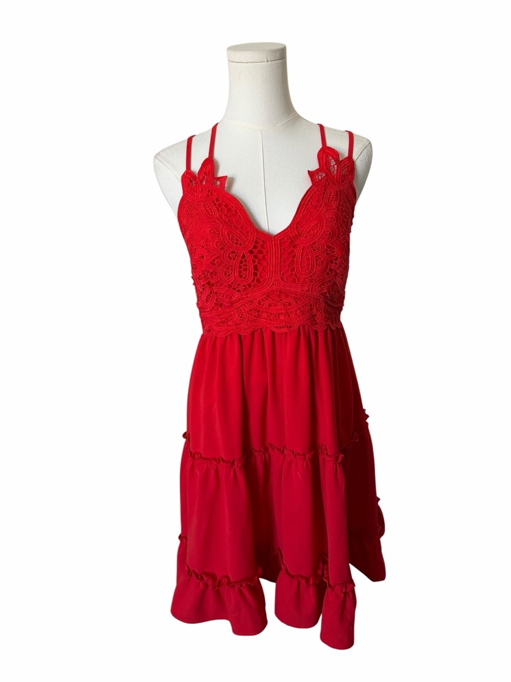 Main Strip Slip Dress is a vibrant red - Picture 2 of 5